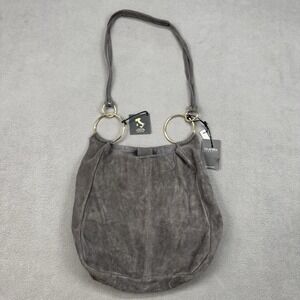 NWT Claudia Firenze Suede Leather Crossbody Shoulder Bag‎ Hobo Purse Gray New